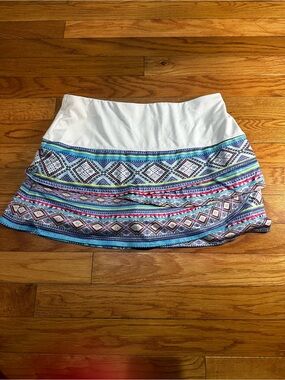 Lucky In Love Layered Tennis Skirt Skort White Geometric Med 8-10